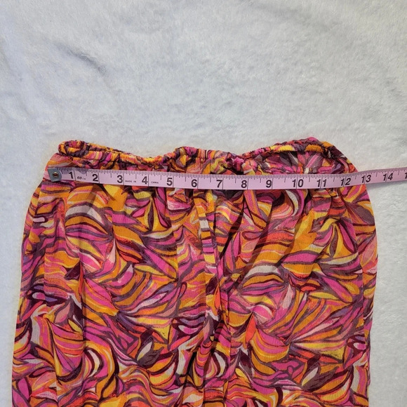 H & M Sheer Full Slit Maxi Skirt Swim Cover Up Pink Orange Tropical Size Small - Picture 8 of 9